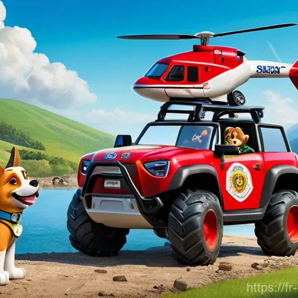 퍼피구조대 스토리 전개 방식 - **Prompt 1: Teamwork in Action**
    "A vibrant, action-packed scene set in Adventure Bay. Ryder, a ...