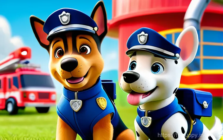 퍼피구조대 시즌별 주요 캐릭터 변화 - Prompt 1: "The Core Rescue Team in Action"**