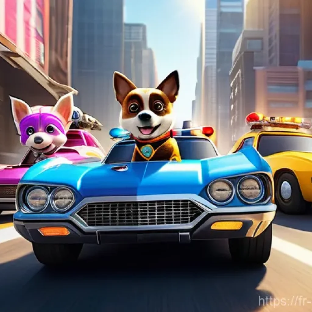 퍼피구조대 기념일 및 이벤트 - **Prompt:** A vibrant and action-packed scene depicting Ryder and the Mighty Pups, including Chase, ...