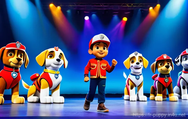 퍼피구조대 기념일 및 이벤트 - **Prompt:** A vibrant and action-packed scene depicting Ryder and the Mighty Pups, including Chase, ...