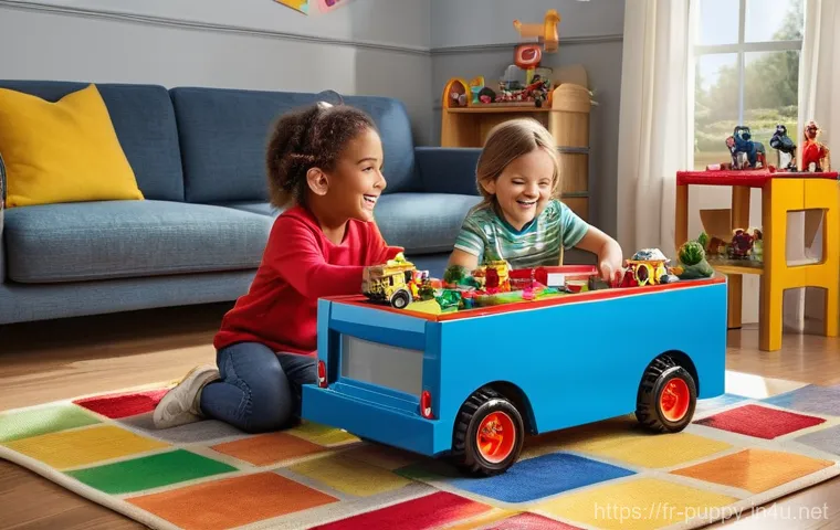 퍼피구조대 기념일 및 이벤트 - **Prompt:** A heartwarming and joyful scene from a live "Pat' Patrouille" stage show. The main pup c...