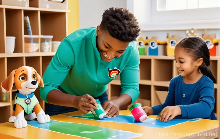 퍼피구조대의 지속가능성 메시지 - Prompt 1: Rocky's Creative Recycling Workshop**