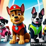 퍼피구조대 캐릭터 개발 과정 - **Prompt 1: Team at the Lookout**
    "A vibrant, high-energy cartoon illustration of the entire PAW...