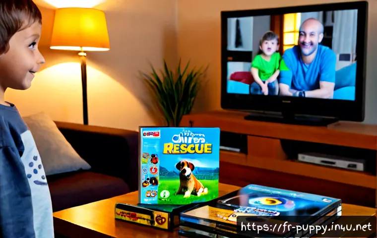 퍼피구조대 특별판 DVD - Photorealistic family living room in a cozy French apartment, a cheerful young child and parent watc...